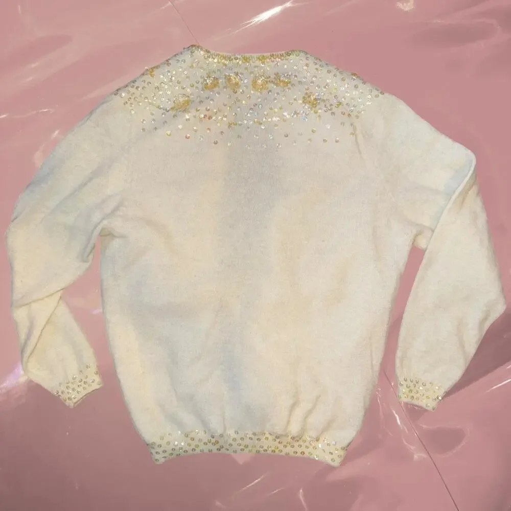 Vintage iridescent sequin pearl cardigan fairy core romantic Y2K - Picture 2 of 8